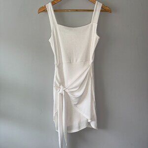 White Square Neck Short Mini Dress with Front Bow Tie Women's Size Small